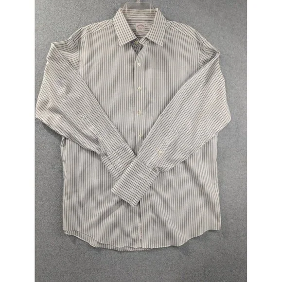 Brooks Brothers Shirt Mens 16.5 34 Blue Gray Striped Regular Fit Non Iron Supima - Picture 1 of 9